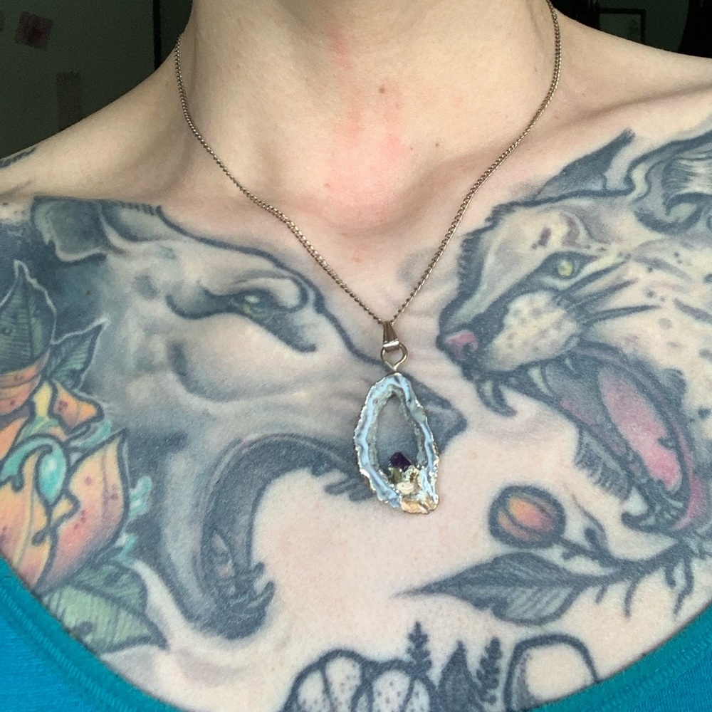 Geode Druzy Slice Amethyst Charm Necklace